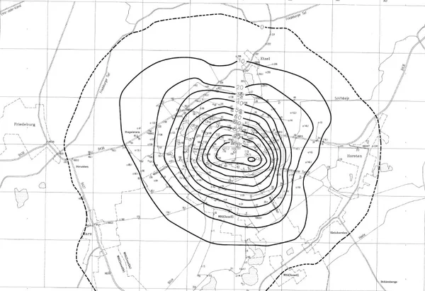 Fig. 1: Graphical representation (isocatabase plan) of the total subsidence and elevation fixed points of the year 1991. 