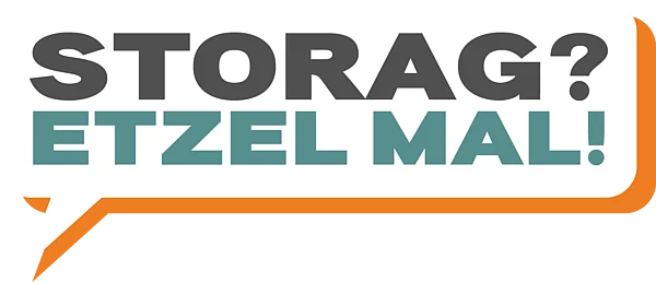 Sprechblase mit Text "STORAG? Etzel mal!"