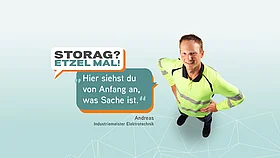 Andreas, Industriemeister Elektrotechnik – Mann in Warnschutzhemd