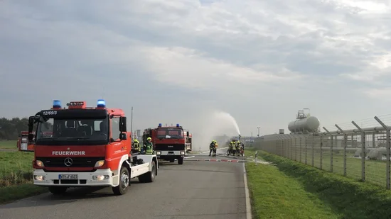 The handed over fire fighting equipment in use during the annual exercise in 2017