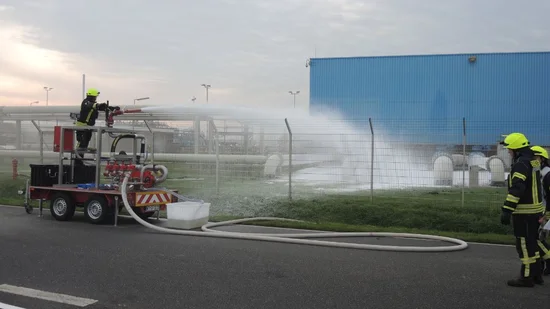 Firefighting equipment in use during an exercise