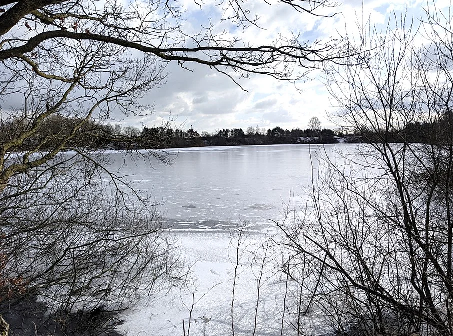 Auf dem Rückweg ins Büro noch ein Blick auf die Eisfläche der Etzeler Badekuhle, in der vor Jahrzehnten Sand für den Bau der A29 abgebaut wurde
