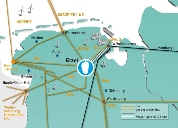 Pipelineanschlüsse des Standortes Etzel