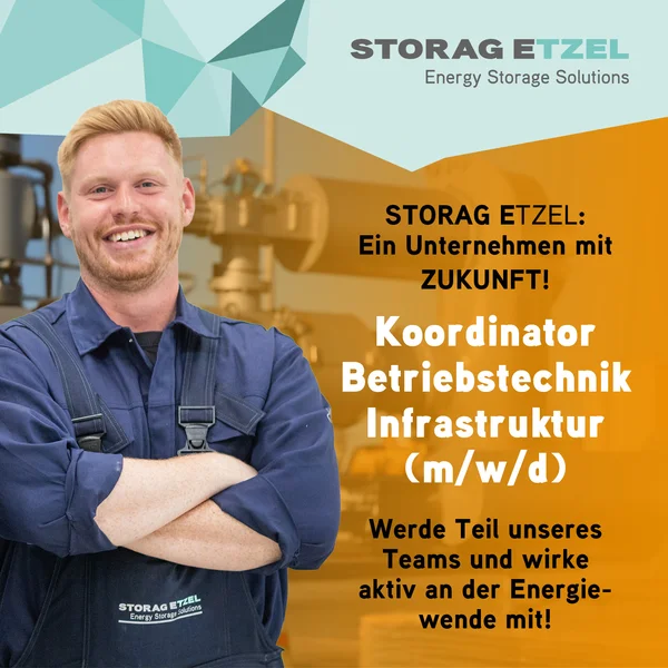 "Vorschaubild Stellenanzeige: Mann in Blaumann vor technischer Anlage