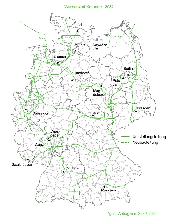 Graphic: map of Germany hydrogen core network