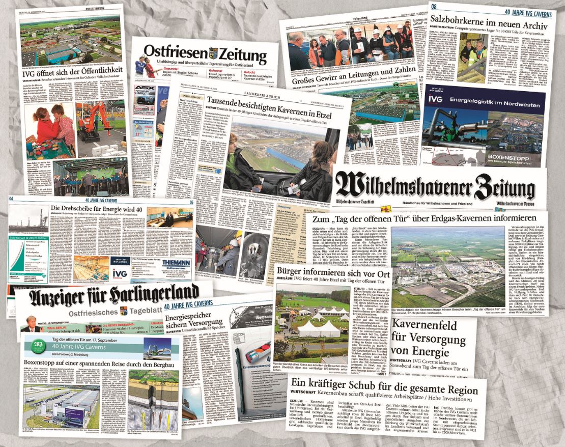 Newspaper collage of the different articles around IVG Caverns